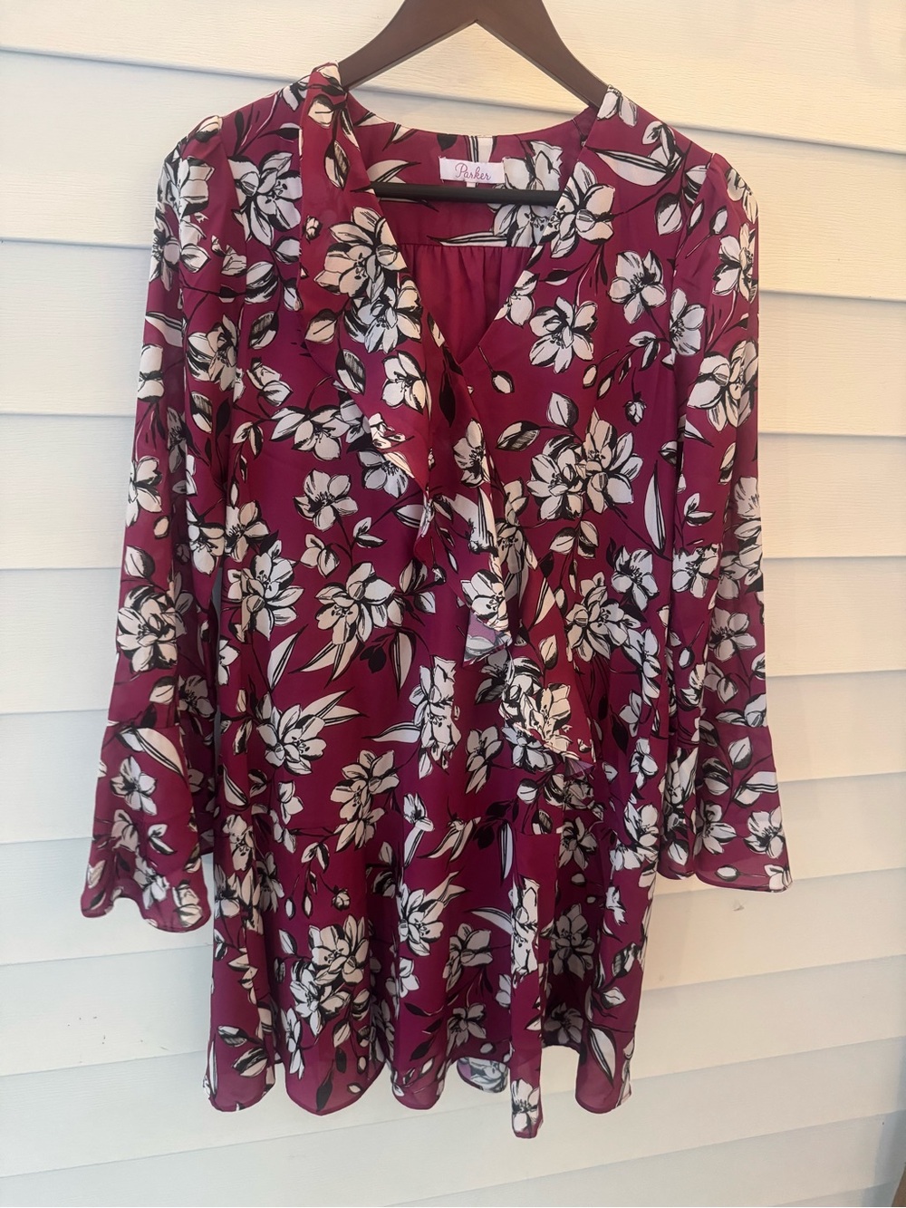 Parker size small Floral-Style Tunic Dress in Burgundy